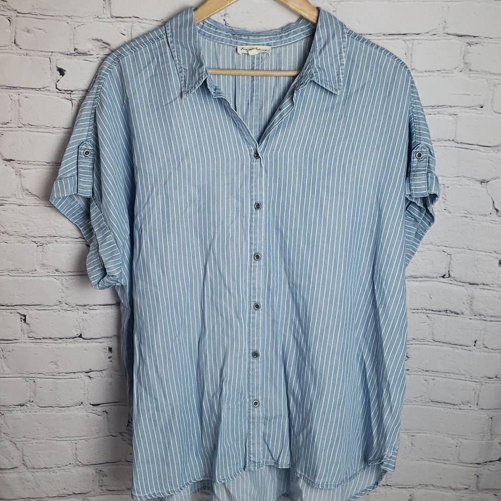 Jane Delancey‎ Baby Blue and White Button Down Shirt